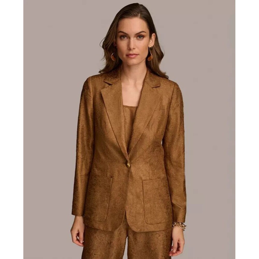 Donna Karan New York Women's Textured Metallic One-Button Blazer Bronze Brown 0 - Picture 1 of 13